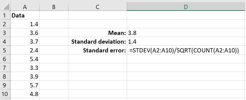 how to calculate standard error of mean in excel